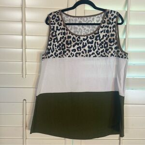 ✨5/$15 Cheetah, Olive Green, and White Colorblock Tank Top size 2XL